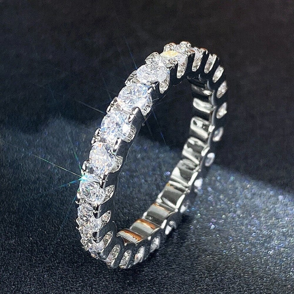 925 Silver Plated Round Rectangle Diamond CZ Rings For Women, HA4575-6